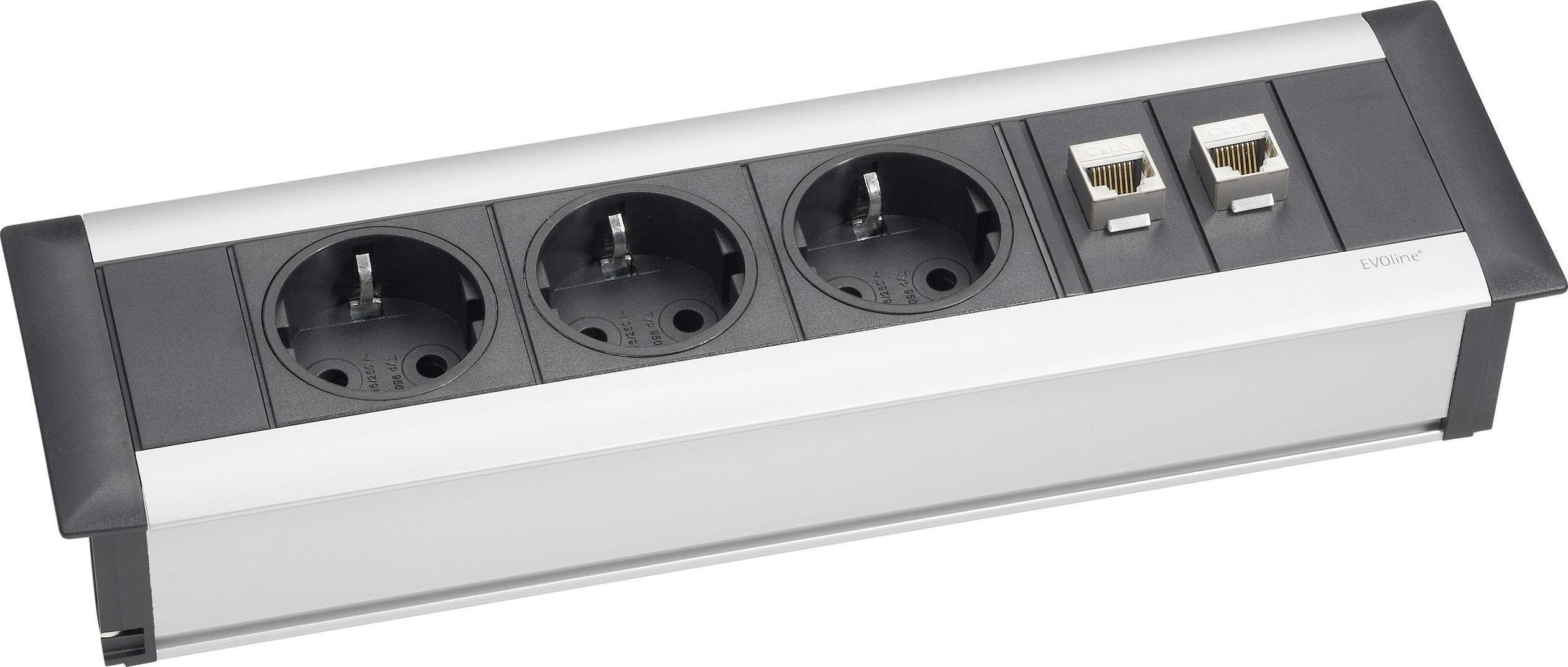 EVOline 159610001000 Steckdosenleiste 3fach Aluminium, Schwarz Schutzkontakt 1St.