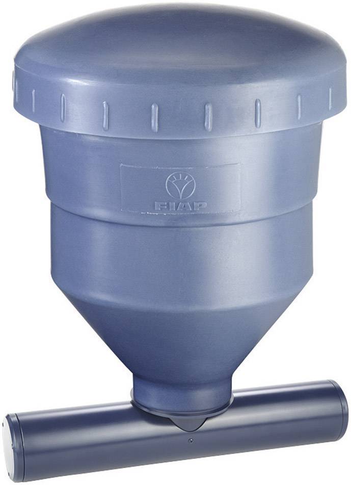 Ein blauer, zylindrischer Behälter mit breiter Kappe und einem schmalen Rohr an der Unterseite, offenbar ein Gerät zur Wasseraufbereitung.