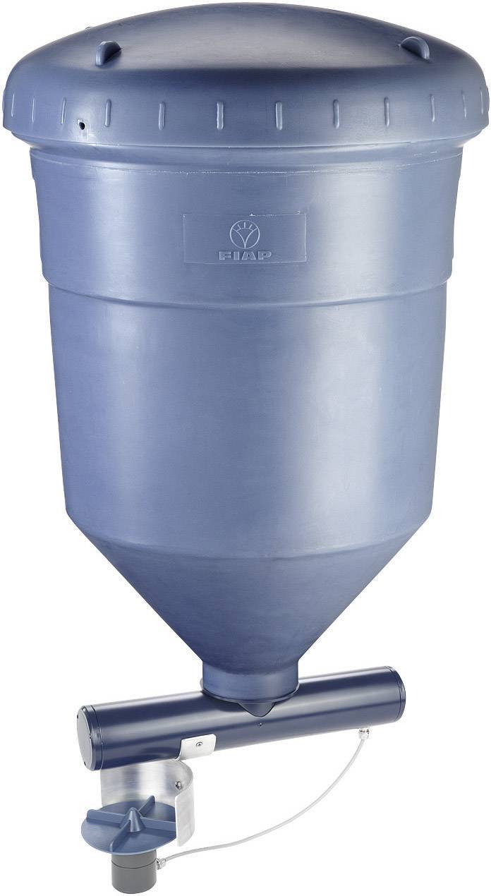 Ein blauer Kunststoff-Silo mit konischem Boden und Sensorventil, verwendet zur geregelten Abgabe von Schüttgütern in industriellen Anwendungen.