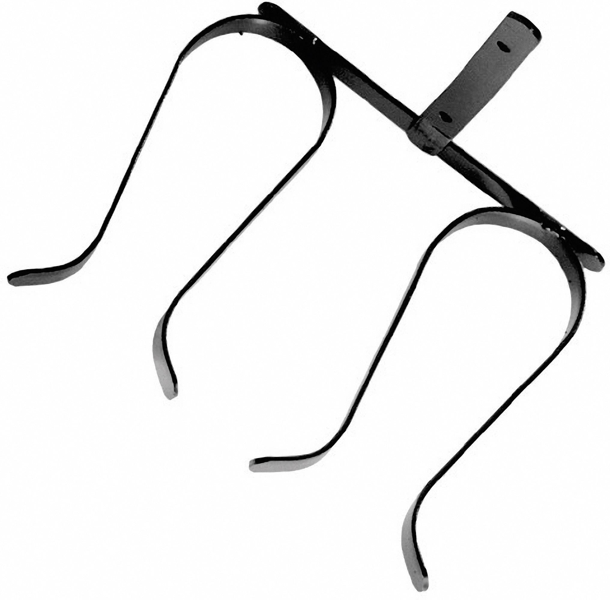 Schwarzer, dreizackiger Metallkleiderbügel, geeignet zum Aufhängen von Mänteln oder Jacken an der Wand.