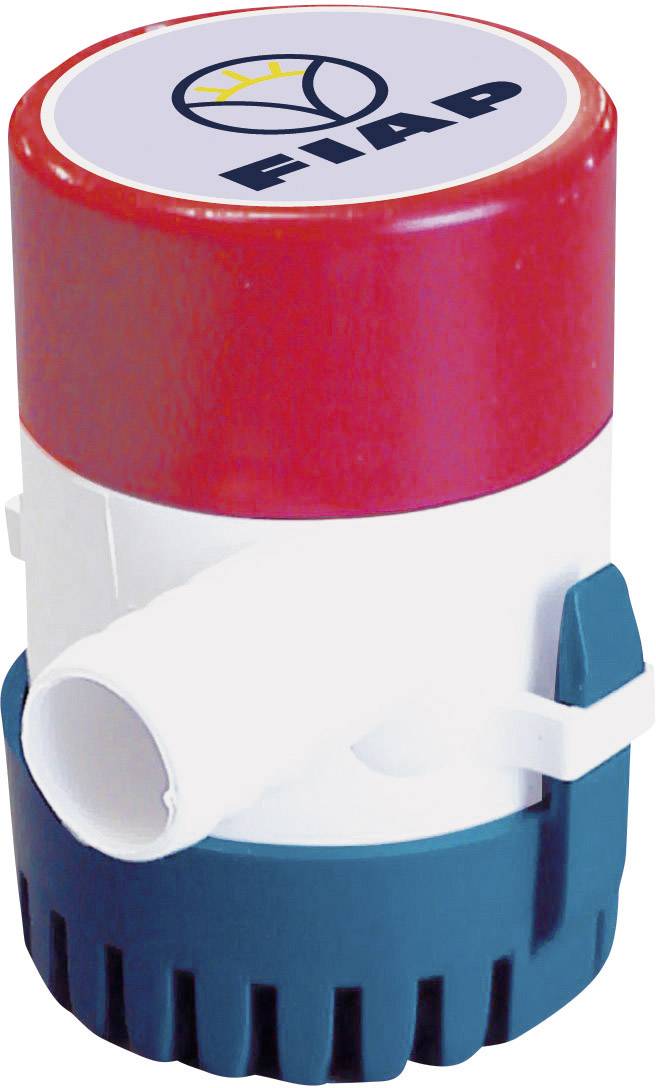 Kleine Wasserpumpe mit rotem, weißem und blauem Gehäuse, geeignet für Aquarien oder kleine Teiche. FIAP-Logo oben abgebildet.