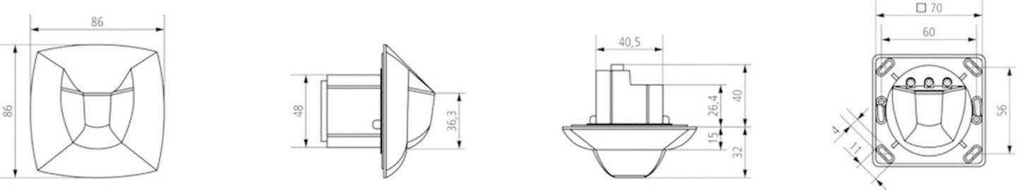Theben 2000050 Wand, Unterputz PIR-Bewegungsmelder 180 ° Relais Weiß IP54