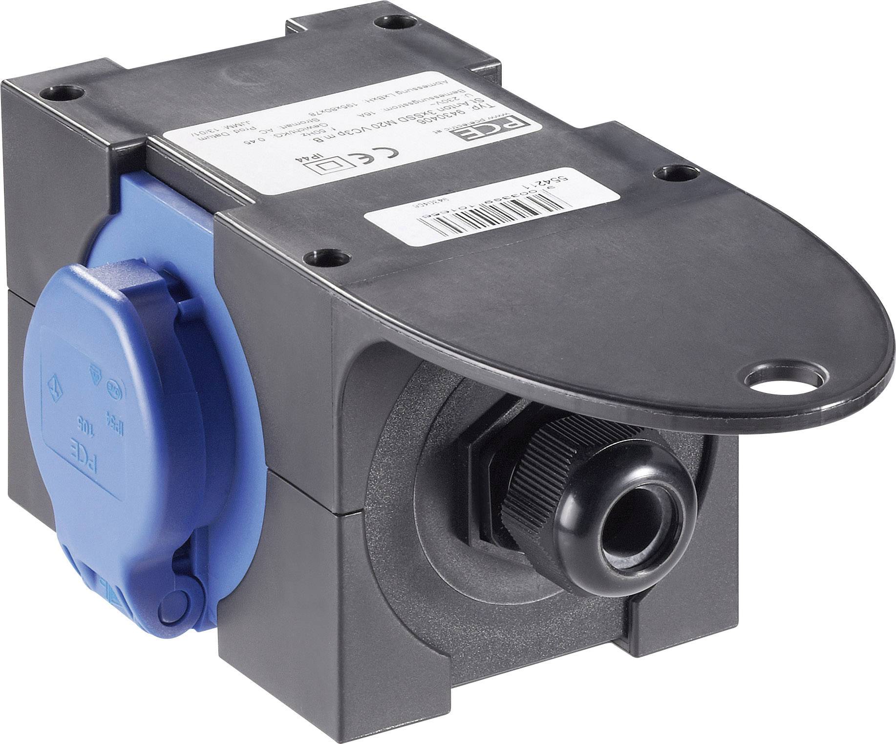 PCE 9430406 3fach Steckdosen-Verteiler Schwarz, Blau