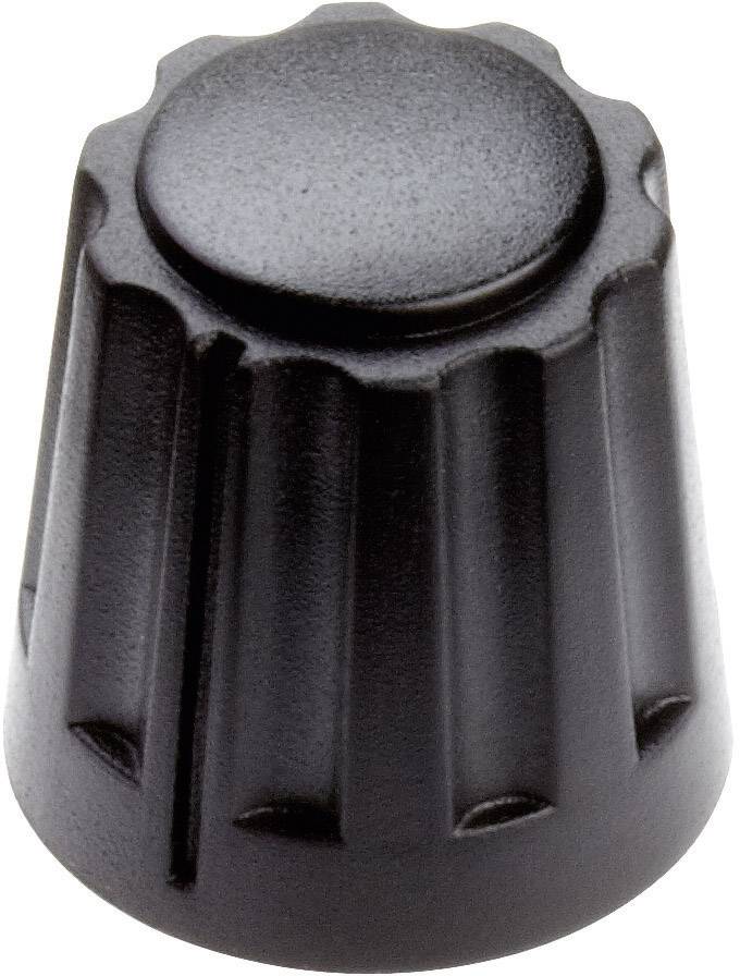 Schwarzer gerippter Drehknopf, meist verwendet zur Bedienung von elektronischen Geräten, zeigt keine Skalen oder Markierungen.