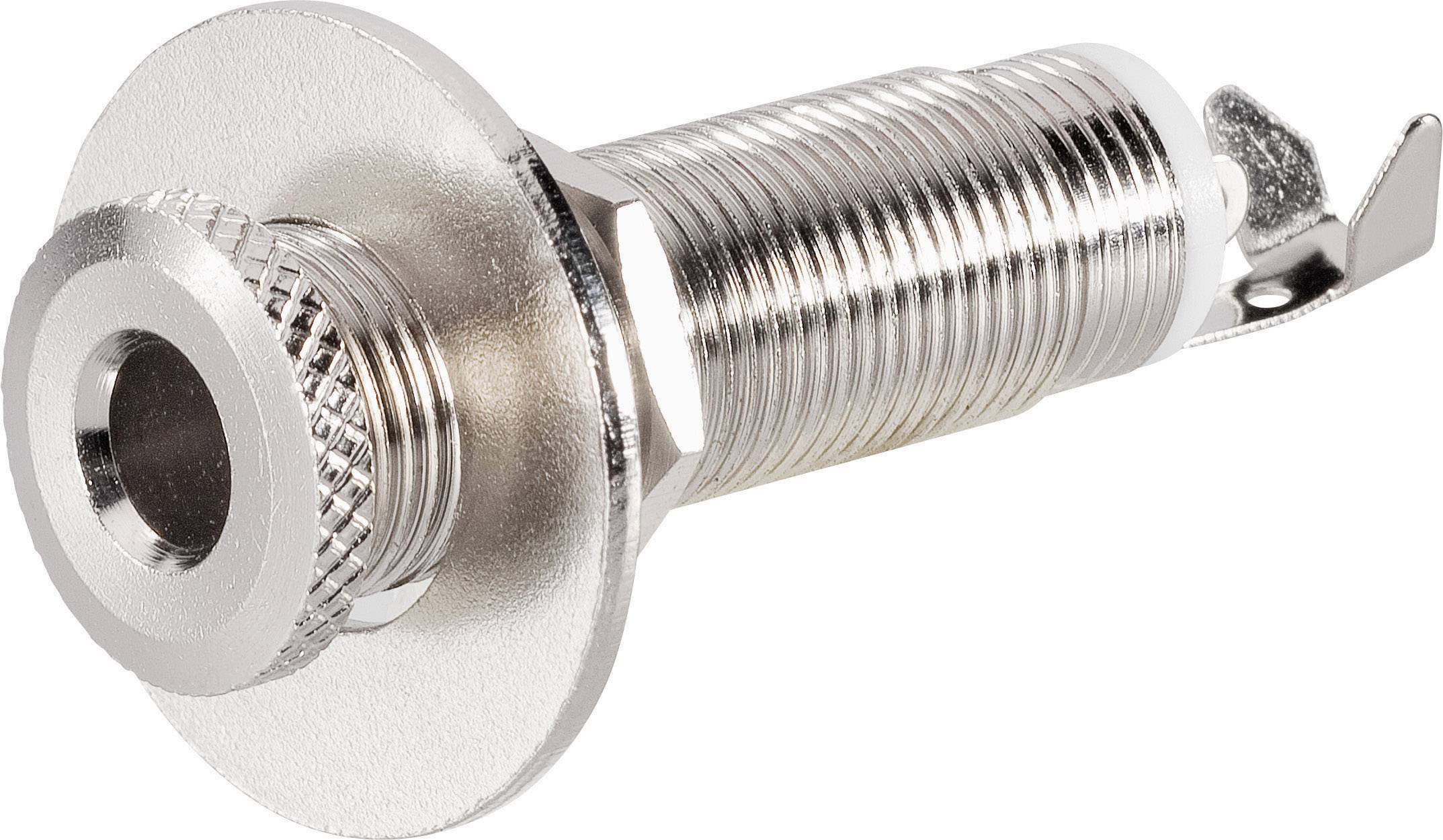 Metallische 6,35 mm Klinkenbuchse, zylindrische Form, Gewinde für Montage, geeignet für den Einbau in elektronische Geräte.