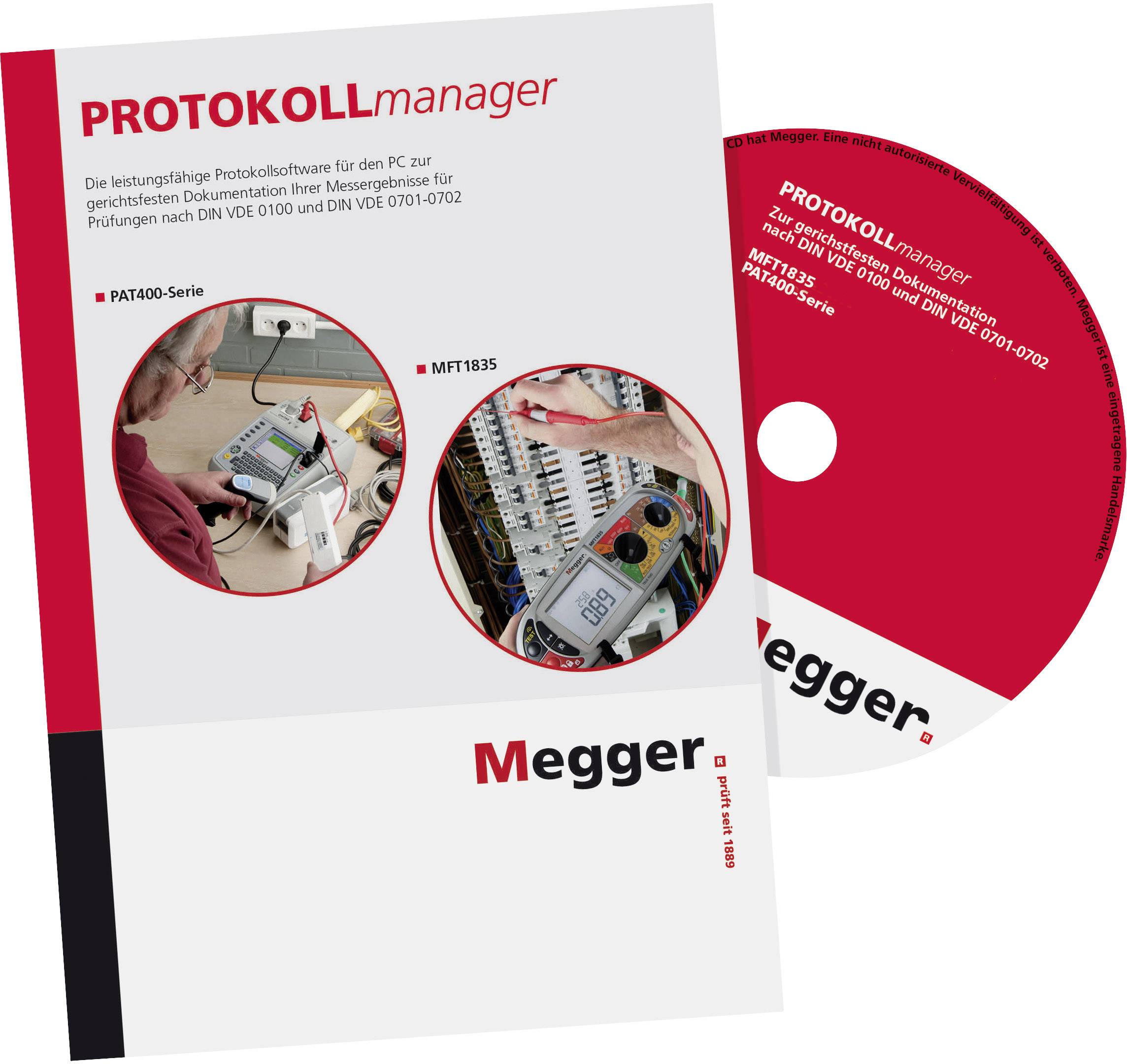 Megger PROTOKOLLmanager Mess-Software Passend für Marke MFT1835, Megger PAT410, Megge