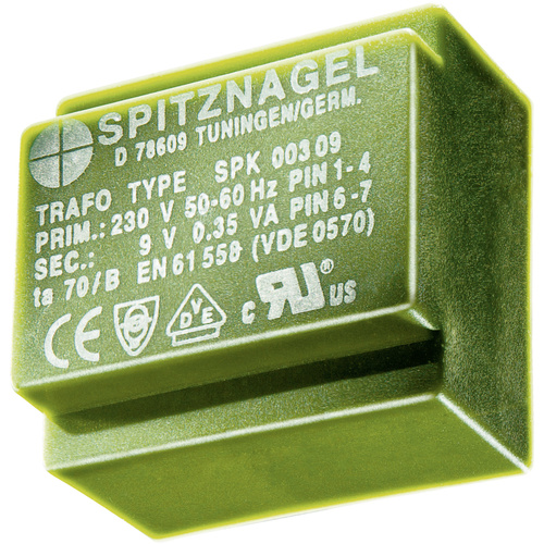 Spitznagel SPK 0030606 Printtransformator 1 x 230V 2 x 6 V/AC 0.35 VA 29mA