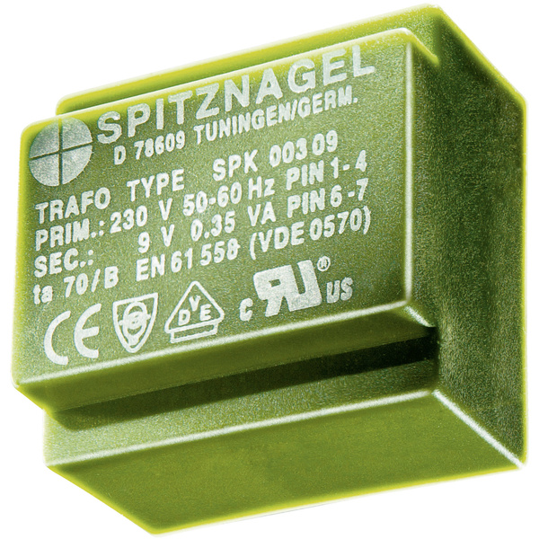 Spitznagel SPK 00309 Printtransformator 1 x 230V 1 x 9 V/AC 0.35 VA 39mA