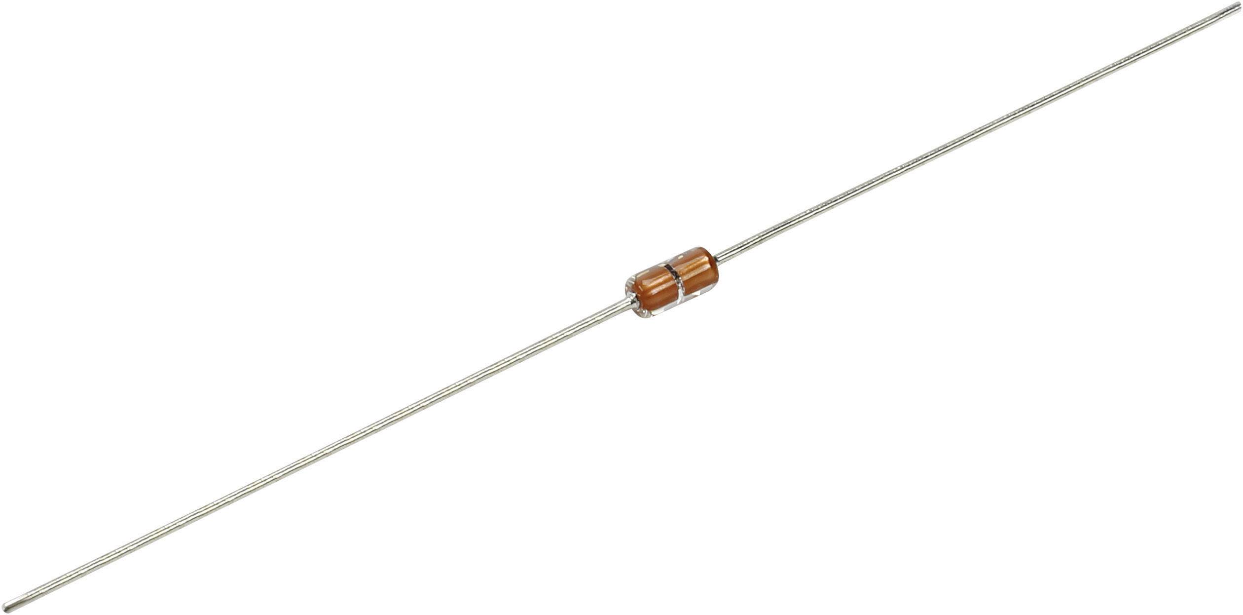 Ein zylindrischer Elektronik-Widerstand mit braunem Körper und zwei langen, dünnen Drahtanschlüssen an beiden Enden.