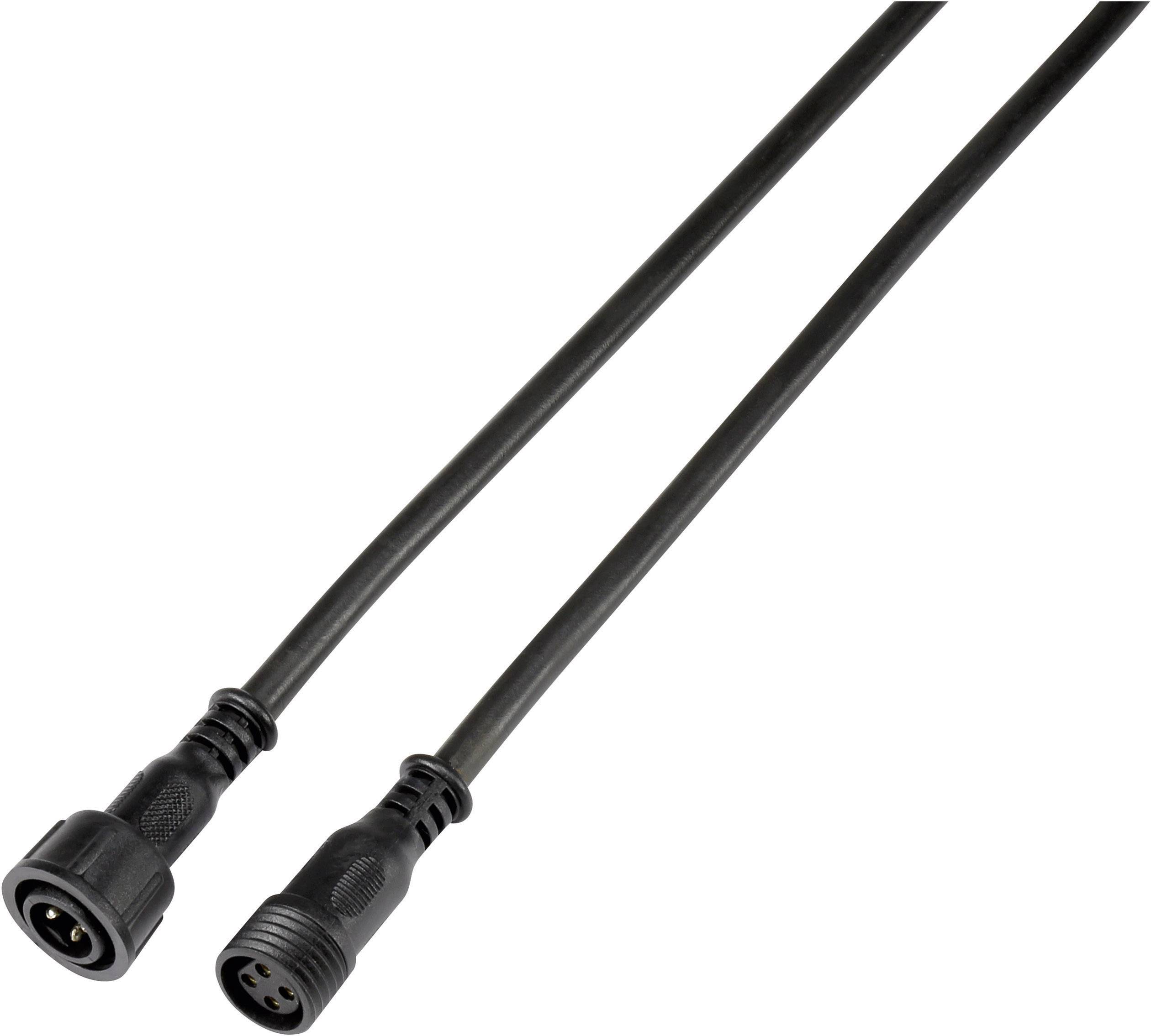 Zwei schwarze elektrische Kabel mit Steckverbindern an den Enden, die miteinander verbunden werden können.