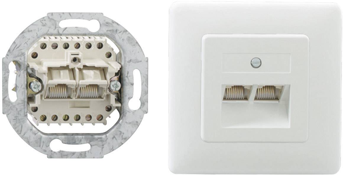 Rutenbeck 13010247 Netzwerkdose Unterputz Einsatz mit Zentralplatte und Rahmen 2 Port Reinweiß