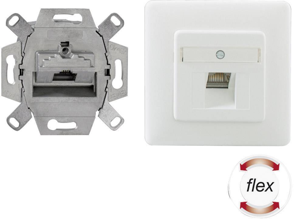 Rutenbeck 136112030 Netzwerkdose Unterputz Einsatz mit Zentralplatte und Rahmen CAT 6a 1 Port Reinweiß