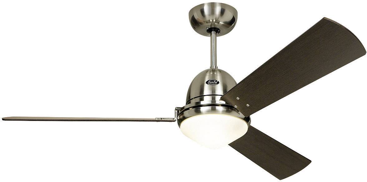 Deckenventilator mit drei dunkelbraunen Flügeln und einer Metallhalterung.