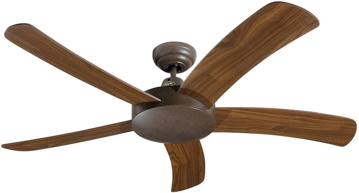 Ein Deckenventilator mit dunklen Holzflügeln und einem schlichten, modernen Design. Ideal für eine stilvolle Wohnraumatmosphäre.