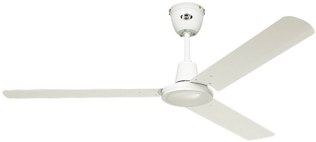 Weiße Deckenventilator mit drei Flügeln, montiert an der Decke; schlichtes Design für Luftzirkulation.