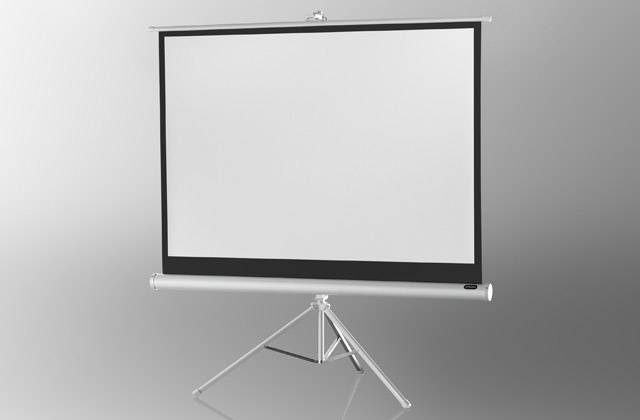 Leinwand auf einem Stativ vor einem neutralen Hintergrund.