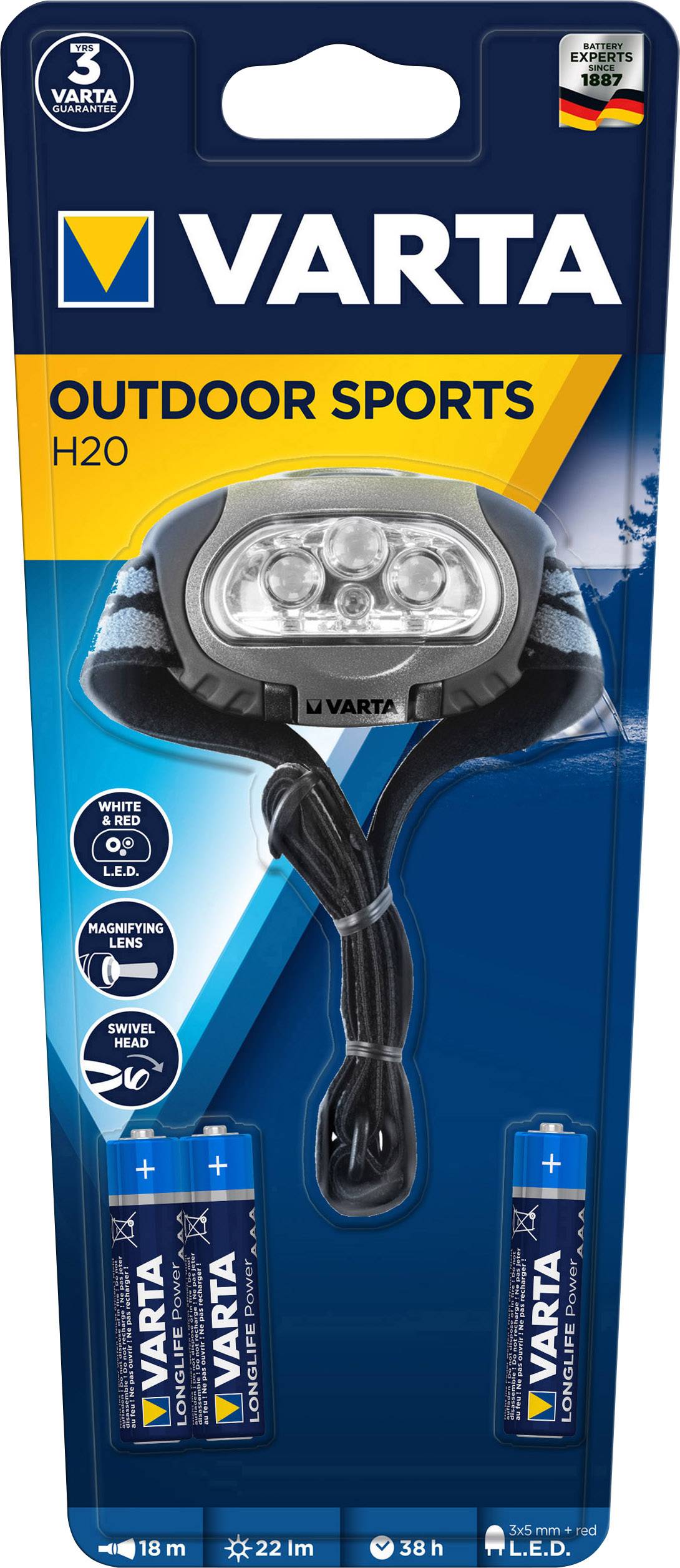 Varta X4 LED Stirnlampe batteriebetrieben 22 lm 38 h 17631101421