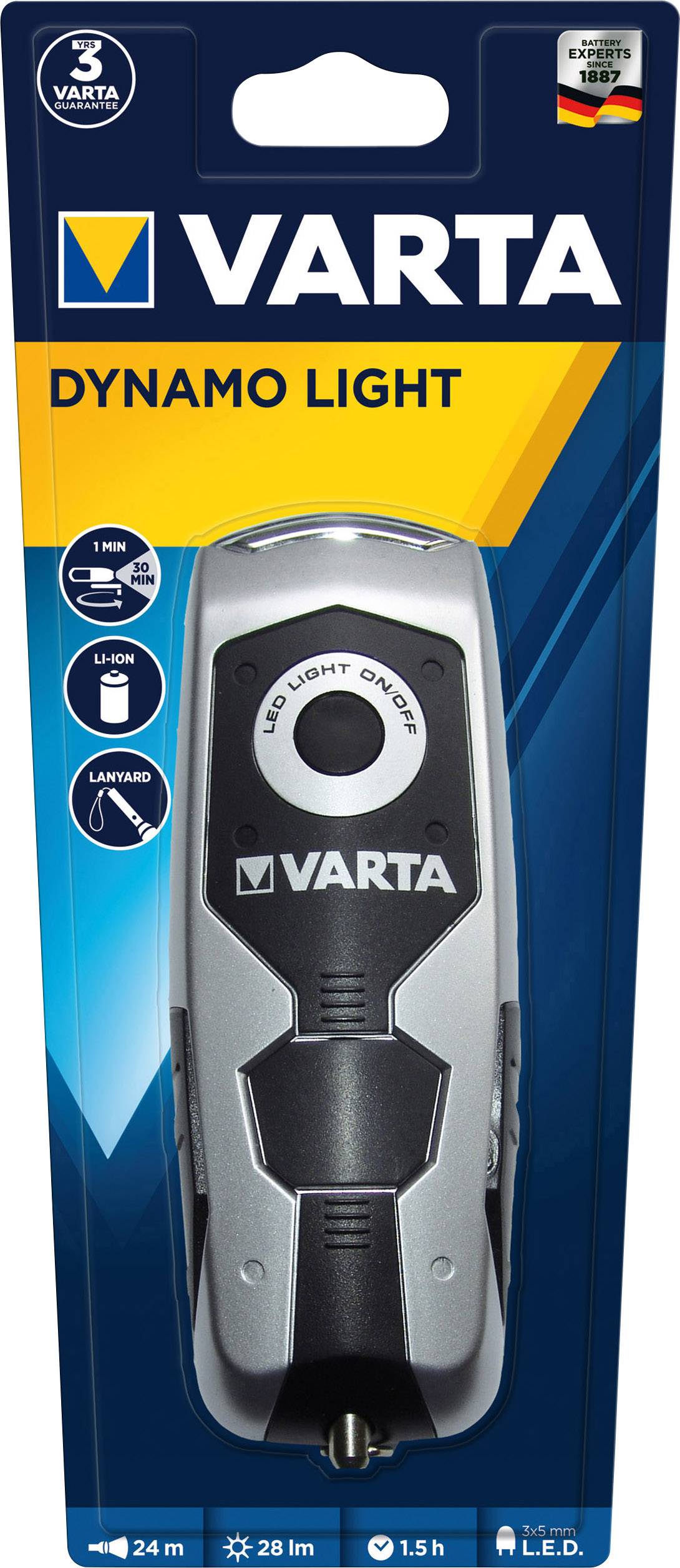 Varta Dynamo Light LED Taschenlampe dynamobetrieben 28 lm 1 h 150 g