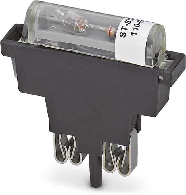 Ein elektronisches Bauteil mit einem Glaskörper, das auf einer dunklen Kunststoffhalterung montiert ist. Geeignet für elektrischen Schaltkreiseinsatz.