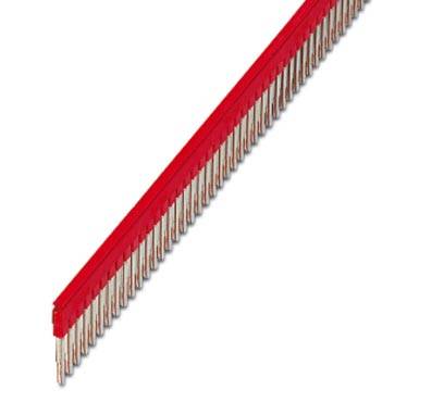 Elektronische Stiftleiste mit roten Kunststoffgehäuse und zahlreichen Metallpins, verwendet in elektronischen Geräten zur Verbindung.