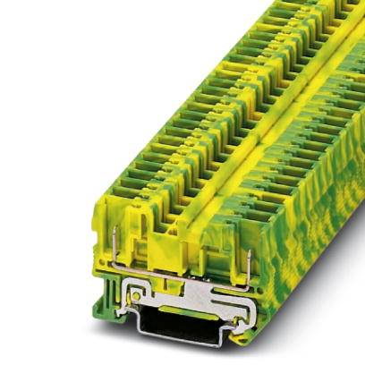 Elektrische Anschlussklemme in Gelb-Grün, verwendet für isolierte Verbindungen in Elektroinstallationen, Vorderansicht.
