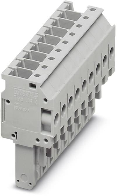 Graue elektrische Klemmenblock mit mehreren Anschlussmöglichkeiten und Aufschrift '800V 32A'. Zur Verdrahtung in Schaltschränken.