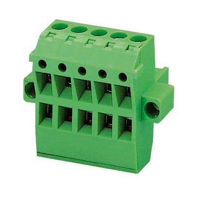 Grüne Steckklemme mit mehreren Anschlussöffnungen, typisches Bauteil für elektrische Verbindungen in der Elektronik.