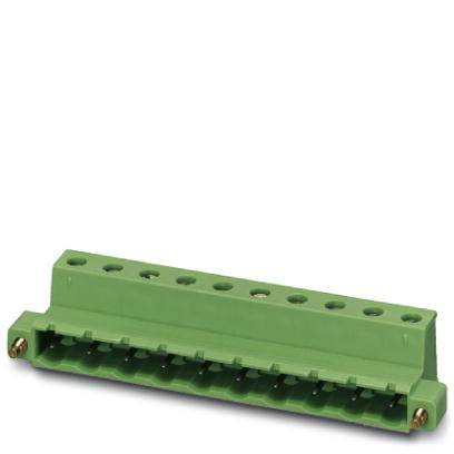 Grüner elektrischer Steckverbinder mit mehreren Anschlussklemmen, typischerweise zur Verdrahtung in elektronischen Geräten verwendet.
