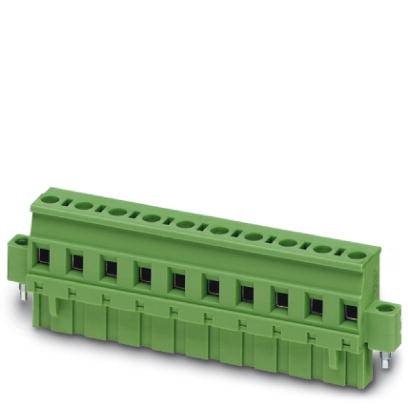 Grüner Steckverbinderblock mit acht Anschlüssen, horizontal ausgerichtet. Ideal für elektrische Verdrahtung in Steuerungssystemen.