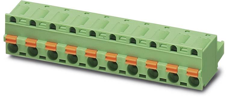 Grüne PCB-Steckklemme mit orangenen Hebeln, geeignet für elektrische Verbindungen auf Leiterplatten.