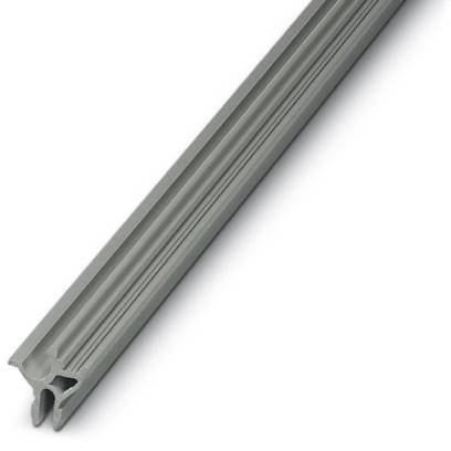 Metallschiene für Befestigungen, länglich und grau, mit symmetrischen Kanten und mittleren Rillen, geeignet für industrielle Anwendungen.