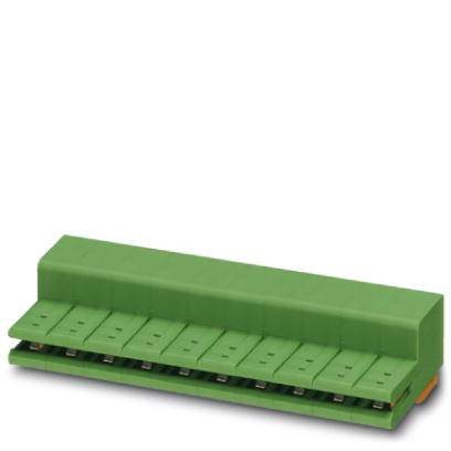 Grüner Stecker mit mehreren Anschlussklemmen, geeignet für elektronische Verbindungen in industriellen Anwendungen.