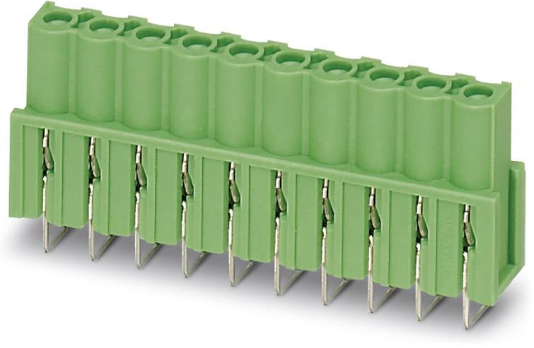 Grüner Steckverbinder mit zehn Anschlusspunkten, geeignet für elektronische Verbindungen und Platinenmontage.