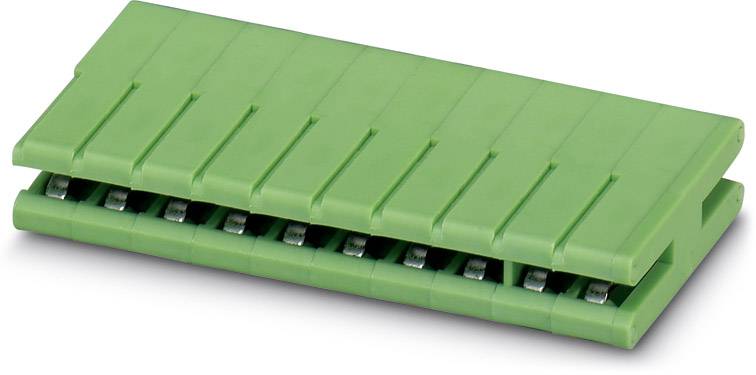 Grüne, rechteckige Kunststoffklemme mit mehreren Steckplätzen, zum Verbinden elektrischer Kabel.
