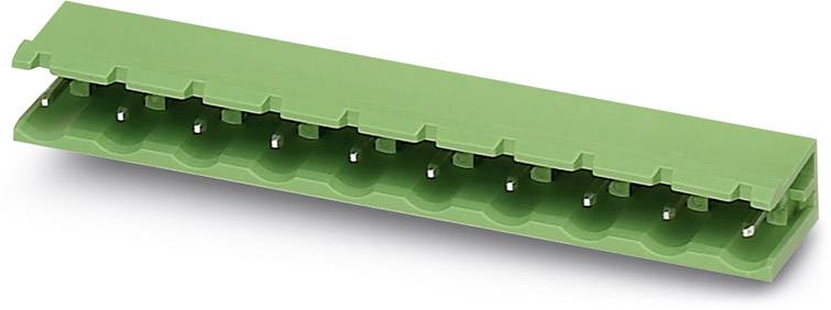 Grüner elektrischer Steckverbinder mit mehreren Anschlusspunkten, verwendet für den Anschluss von Kabeln auf Leiterplatten.