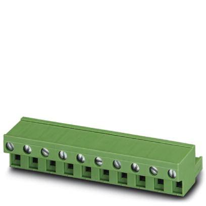 Grüner Steckverbinder mit Schraubklemmen, horizontal liegend, für elektrische Leiterverbindungen.