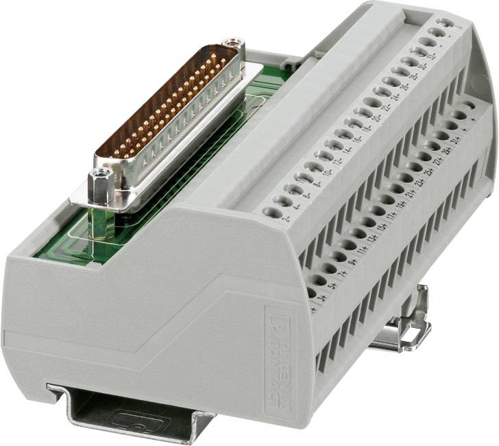 Industrieadapter mit einem Steckeranschluss und mehreren beschrifteten Schraubklemmen, geeignet für elektrische Verbindungen.