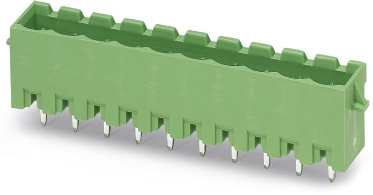 Grüner Steckverbinder mit mehreren Pins, geeignet für Leiterplattenmontage in elektronischen Anwendungen.