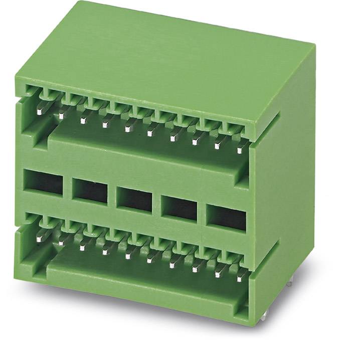 Grüner Steckverbinderblock mit mehreren Anschlüssen, geeignet für elektronische Verbindungen und Steuergeräte.
