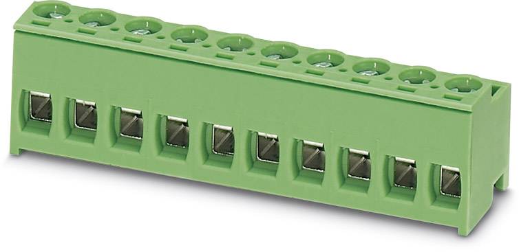Grüner, rechteckiger elektrischer Steckverbinderblock mit mehreren Anschlussklemmen, verwendet zur Befestigung von Drahtverbindungen.