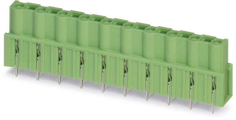 Grüner Steckverbinderblock mit 12 Pins in zwei Reihen, verwendet für elektrische Verbindungen auf Leiterplatten.