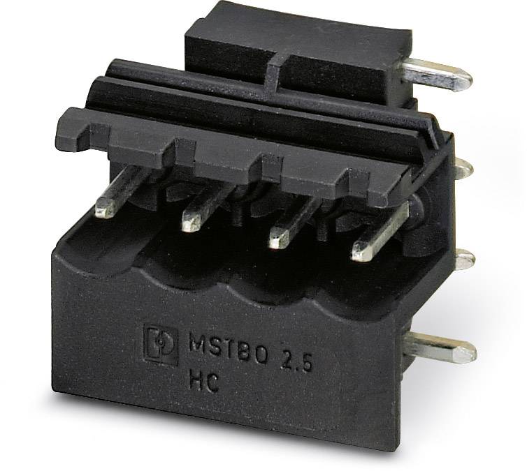 Schwarzer elektrischer Steckverbinder mit mehreren Metallstiften, gekennzeichnet mit 'MSTBO 2,5 HC'.