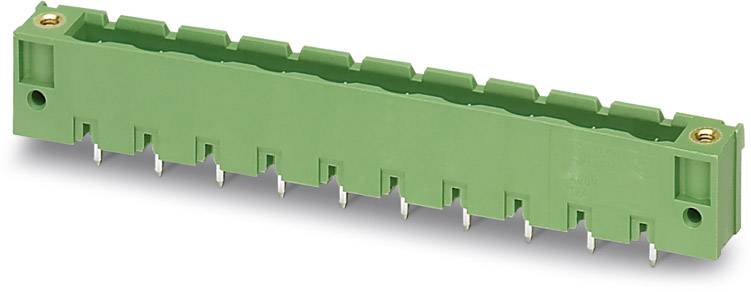 Ein grüner Leiterplattensteckverbinder mit 12 Stiften, rechteckige Form, zur Verbindung elektrischer Komponenten.