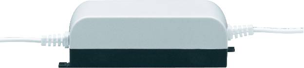 Schwarzes und weißes rechteckiges Objekt auf einem hellblauen Hintergrund, an ein Kabel angeschlossen.