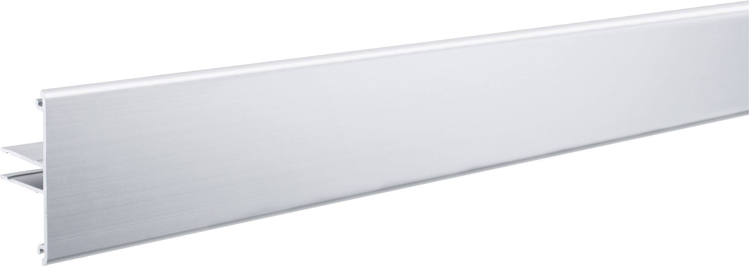 Ein langes, silbernes Aluminiumprofil mit gleichmäßiger Oberfläche, das für Konstruktionen oder Befestigungen verwendet werden kann.