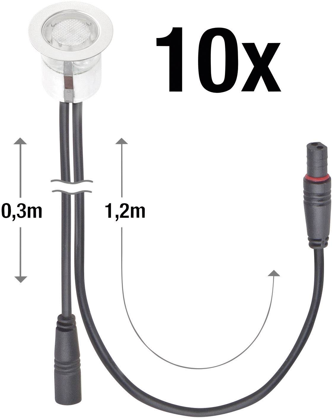 LED-Einbauleuchte mit Kabel, Länge: 1,2 m und 0,3 m. Enthält 10 Stück. Geeignet für Innenraumbeleuchtung, zeigt Kabelverbindungen.