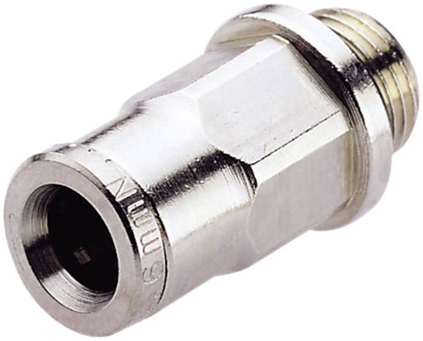Ein silbernes Metallventil mit Gewindeanschluss, seitlich dargestellt. Es ist glatt und zylindrisch, etwa 5 mm im Durchmesser.