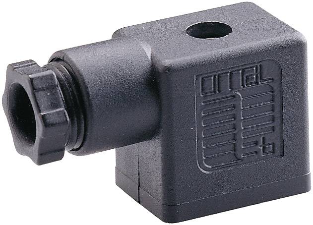Schwarzer elektrischer Stecker mit riffeliger Schraubkappe und 'ortel' Logo auf der Seite, verwendet für elektrische Verbindungen.