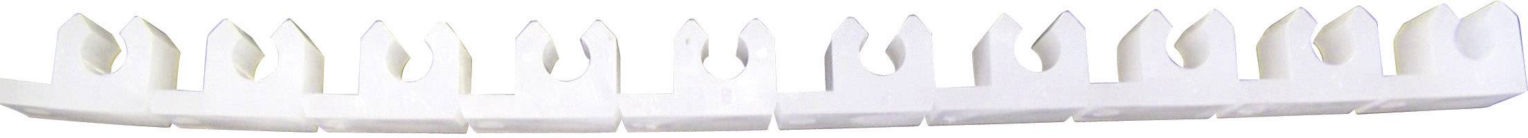 Elfenbeinfarbener, gebogener Gegenstand mit mehreren tropfenförmigen Öffnungen in gleichmäßigen Abständen entlang der Oberseite.