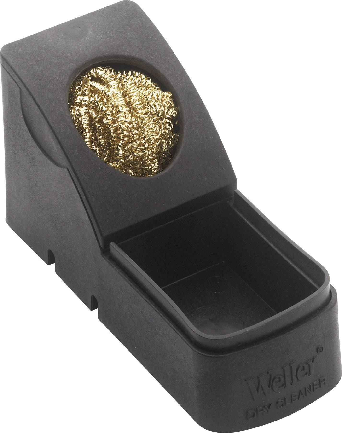 Lötspitzenreiniger mit schwarzem Gehäuse und goldener Reinigungswolle oben, verwendet zur Reinigung von Lötspitzen ohne Wasser.